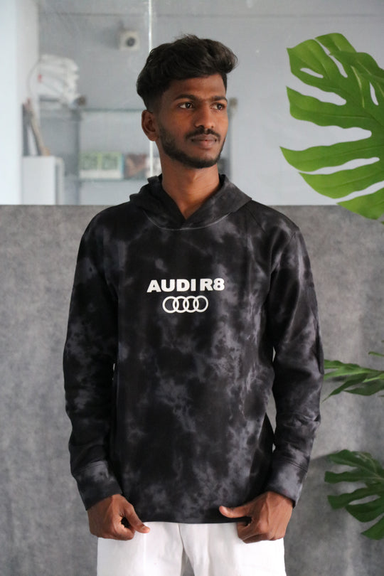 Men's Full Sleeve Streetwear Tie-Dye Audi R8 Graphic Hoodie - Black – alternate view – 7MAN India
