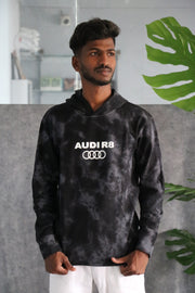 Men's Full Sleeve Streetwear Tie-Dye Audi R8 Graphic Hoodie - Black