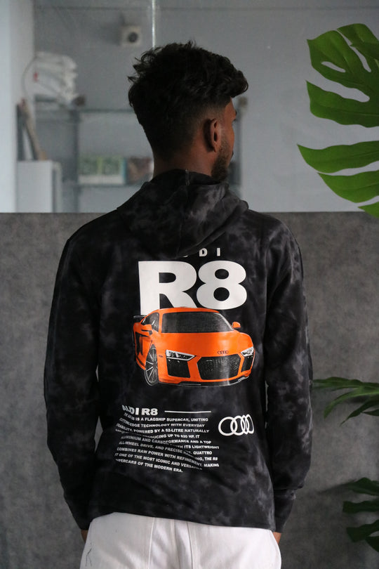 Men's Full Sleeve Streetwear Tie-Dye Audi R8 Graphic Hoodie - Black – 7MAN Men's Fashion India