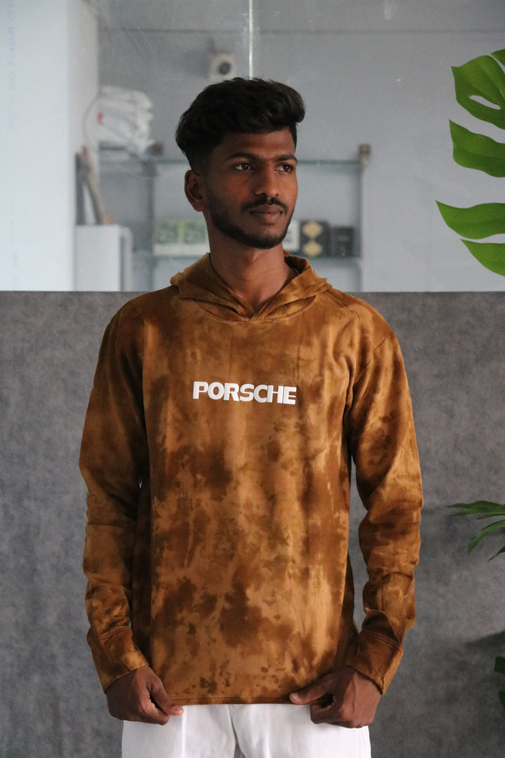 Men's Full Sleeve Streetwear Tie-Dye Porsche Hoodie - Gold