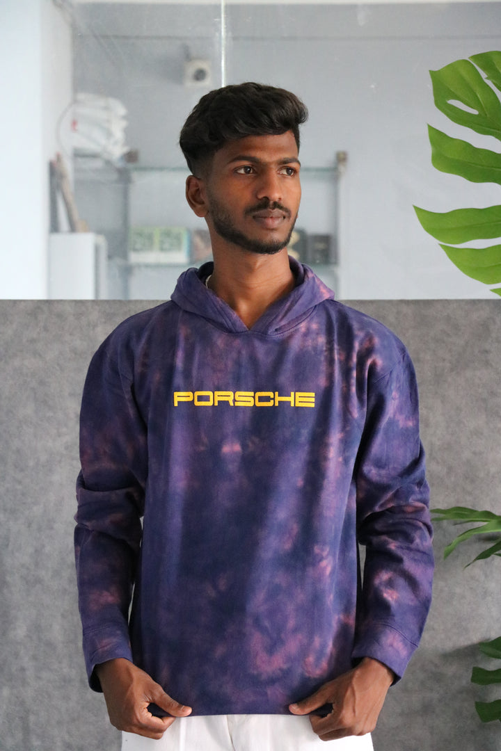 Men's Full Sleeve Streetwear Tie-Dye Porsche 911 GT3 RS Hoodie - Deep Purple