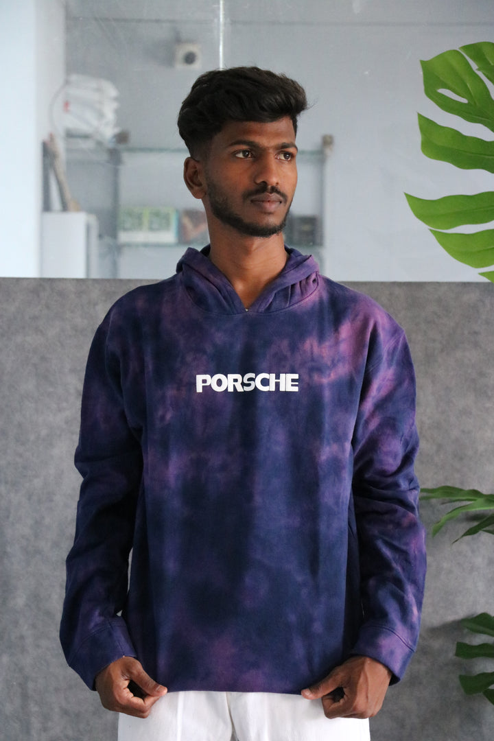 Men's Full Sleeve Streetwear Tie-Dye Porsche Hoodie - Purple