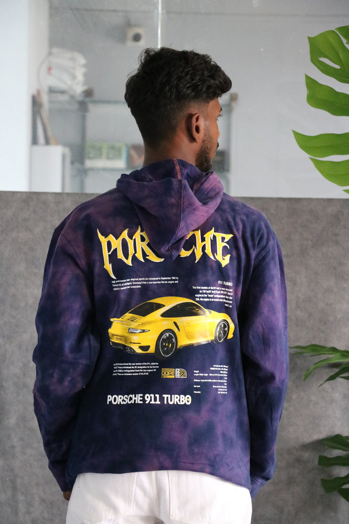 Men's Full Sleeve Streetwear Tie-Dye Porsche Hoodie - Purple