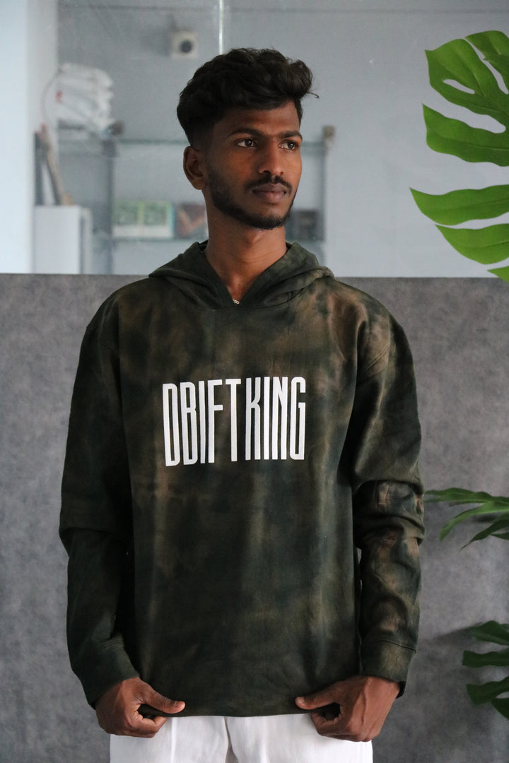 Men's Full Sleeve Streetwear Tie-Dye 'The Drift King' Graphic Hoodie - Grey