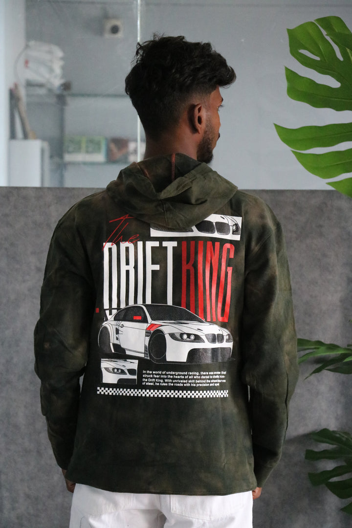 Men's Full Sleeve Streetwear Tie-Dye 'The Drift King' Graphic Hoodie - Grey
