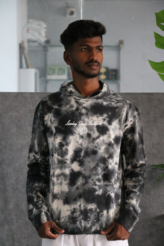 Men's Full Sleeve Streetwear Tie-Dye Speed Graphic Hoodie - Black – alternate view – 7MAN India