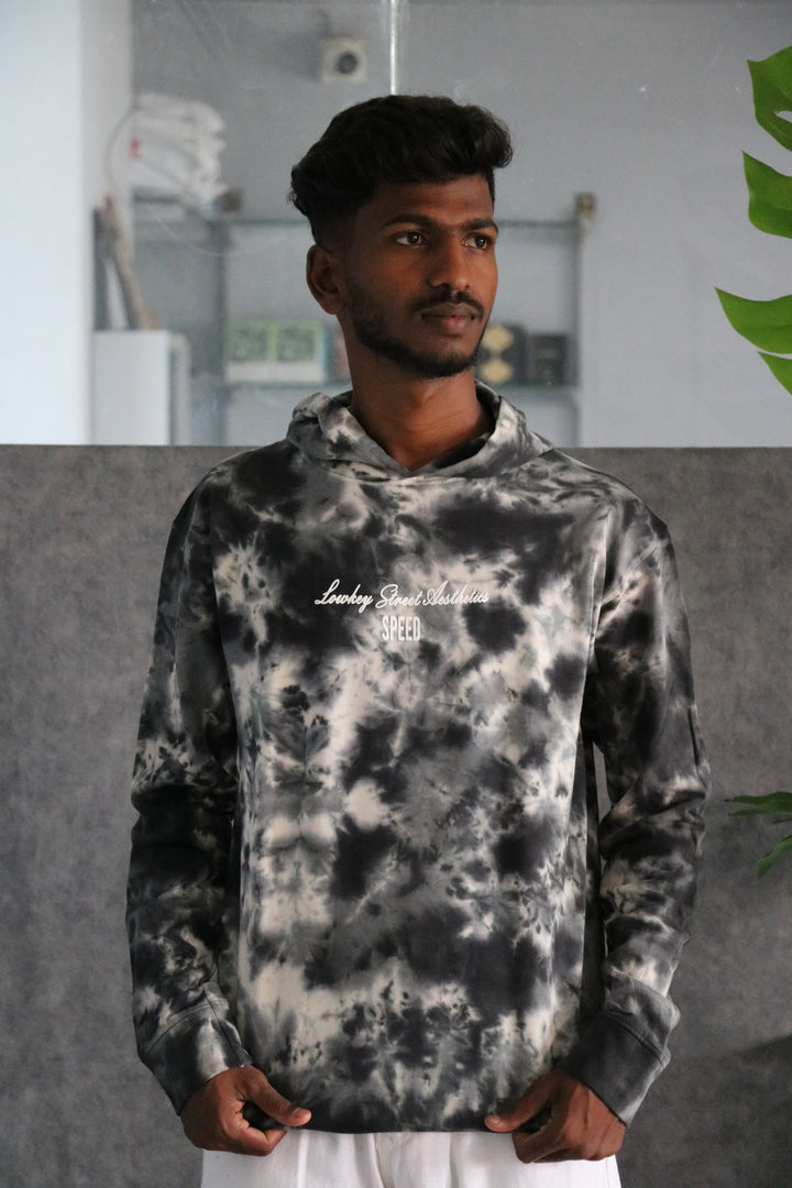 Men's Full Sleeve Streetwear Tie-Dye Speed Graphic Hoodie - Black