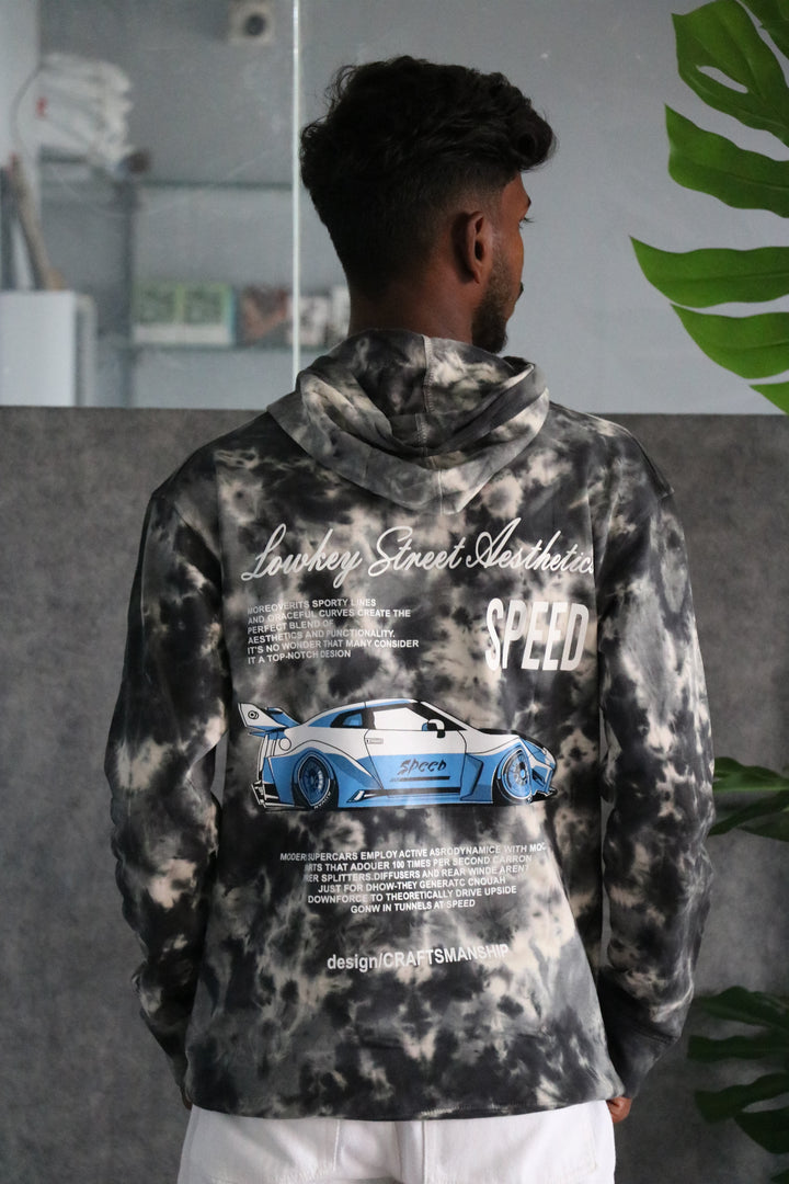 Men's Full Sleeve Streetwear Tie-Dye Speed Graphic Hoodie - Black