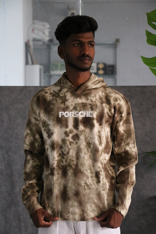 Men's Full Sleeve Streetwear Tie-Dye Porsche Hoodie - Gold – alternate view – 7MAN India