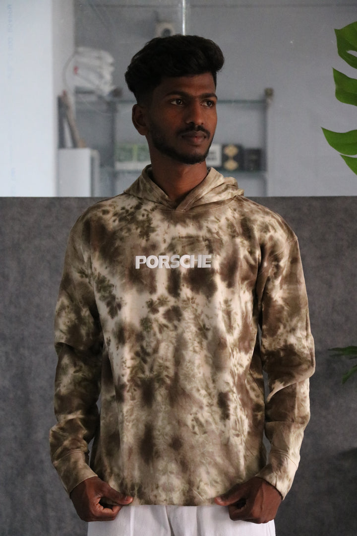 Men's Full Sleeve Streetwear Tie-Dye Porsche Hoodie - Gold