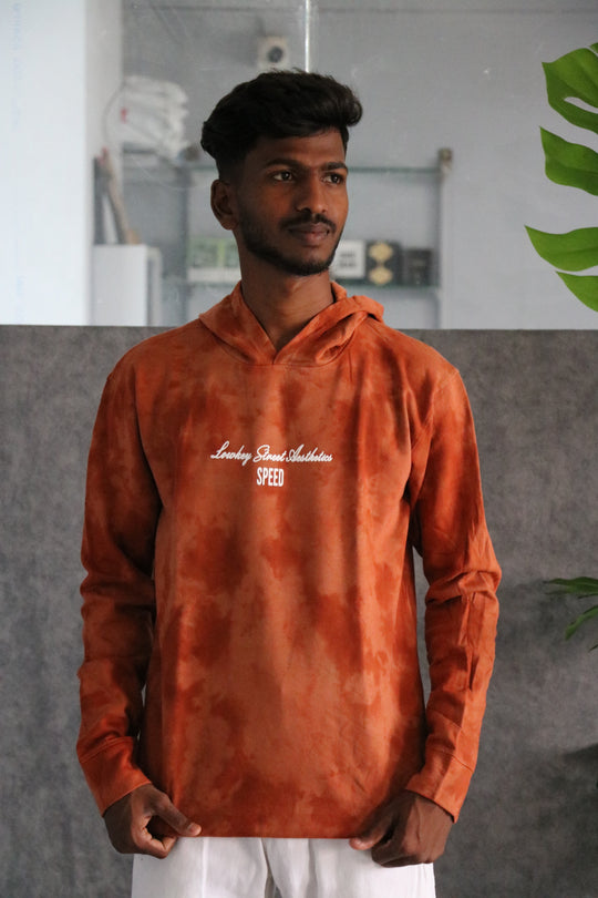 Men's Full Sleeve Streetwear Tie-Dye Speed Graphic Hoodie - Orange – alternate view – 7MAN India