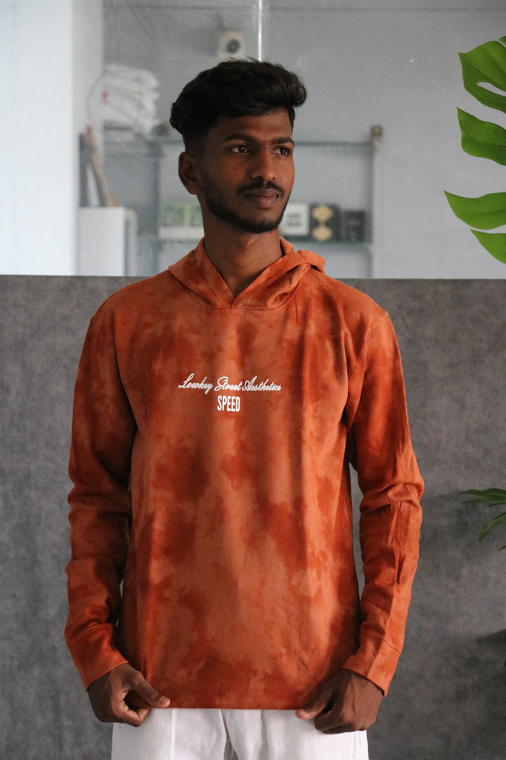 Men's Full Sleeve Streetwear Tie-Dye Speed Graphic Hoodie - Orange