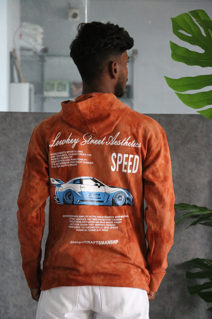 Men's Full Sleeve Streetwear Tie-Dye Speed Graphic Hoodie - Orange