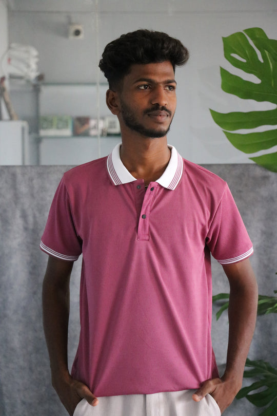 Men's Collar Striped Press Button Half Sleeve Polo T-shirt - Dark Pink – 7MAN Men's Fashion India