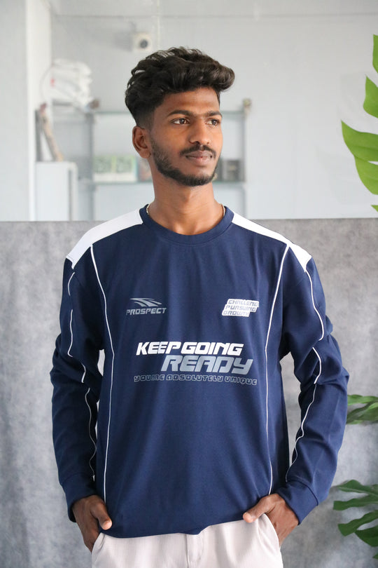 Men's Full Sleeve Streetwear Graphic KEEP GOING READY T-Shirt - Navy Blue – 7MAN Men's Fashion India