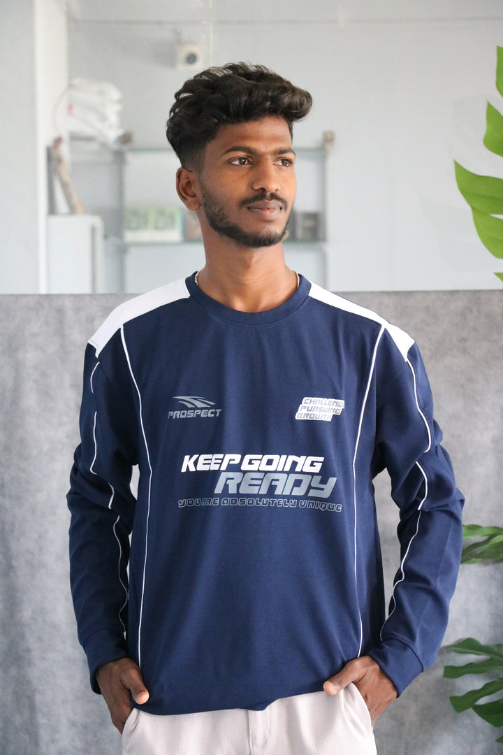 Men's Full Sleeve Streetwear Graphic KEEP GOING READY T-Shirt - Navy Blue