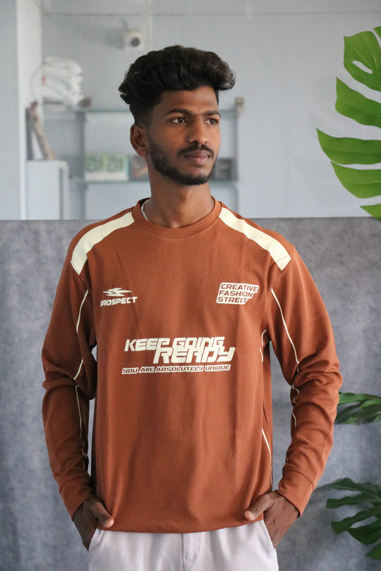 Men's Full Sleeve Streetwear Graphic KEEP GOING READY T-Shirt - Brown – 7MAN Men's Fashion India