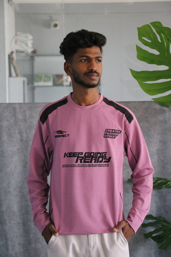 Men's Full Sleeve Streetwear Graphic KEEP GOING READY T-Shirt - pink