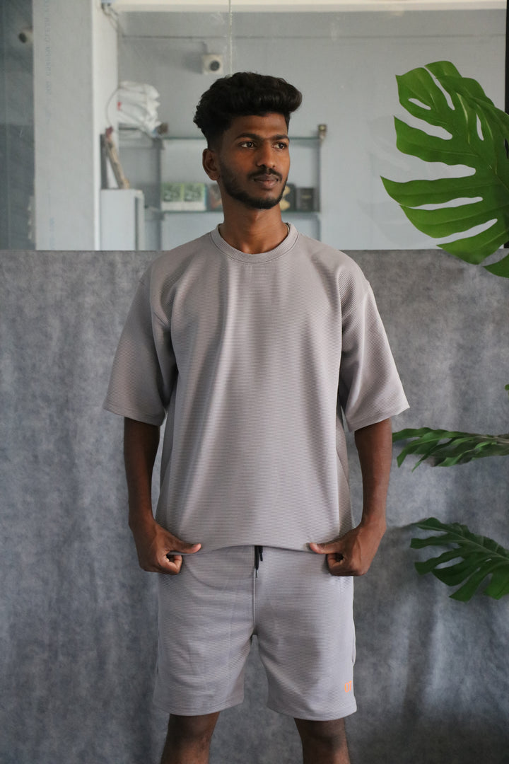 Men's Textured Oversized T-Shirt & Shorts Co-ord Set - Ash