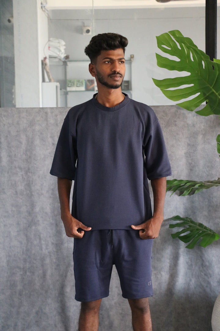 Men's Textured Oversized T-Shirt & Shorts Co-ord Set - Grey