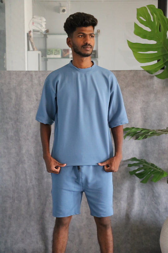 Men's Textured Oversized T-Shirt & Shorts Co-ord Set - Sky Blue – 7MAN Men's Fashion India