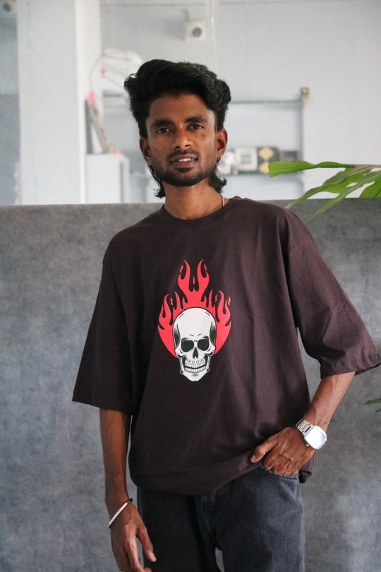 Men's Streetwear Fire Skull Printed T-Shirt - Dark Charcoal – 7MAN Men's Fashion India