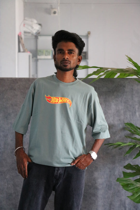 Men's Streetwear Hot Wheels Print T-Shirt - Sage Green – 7MAN Men's Fashion India