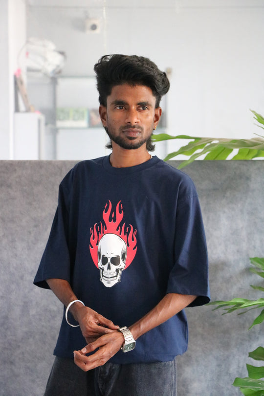 Men's Streetwear Fire Skull Print T-Shirt - Navy Blue – 7MAN Men's Fashion India