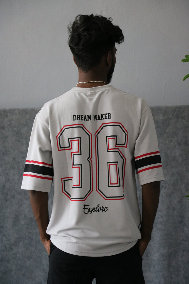 Men's Oversized DREAM MAKER Print T-Shirt -Ash