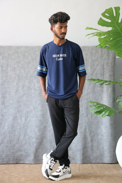 Men's Oversized DREAM MAKER Print T-Shirt - Navy Blue