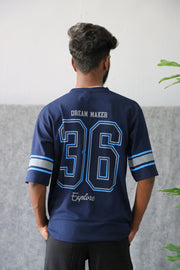 Men's Oversized DREAM MAKER Print T-Shirt - Navy Blue