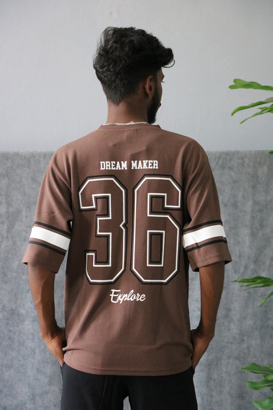Men's Oversized DREAM MAKER Print T-Shirt - Brown – alternate view – 7MAN India