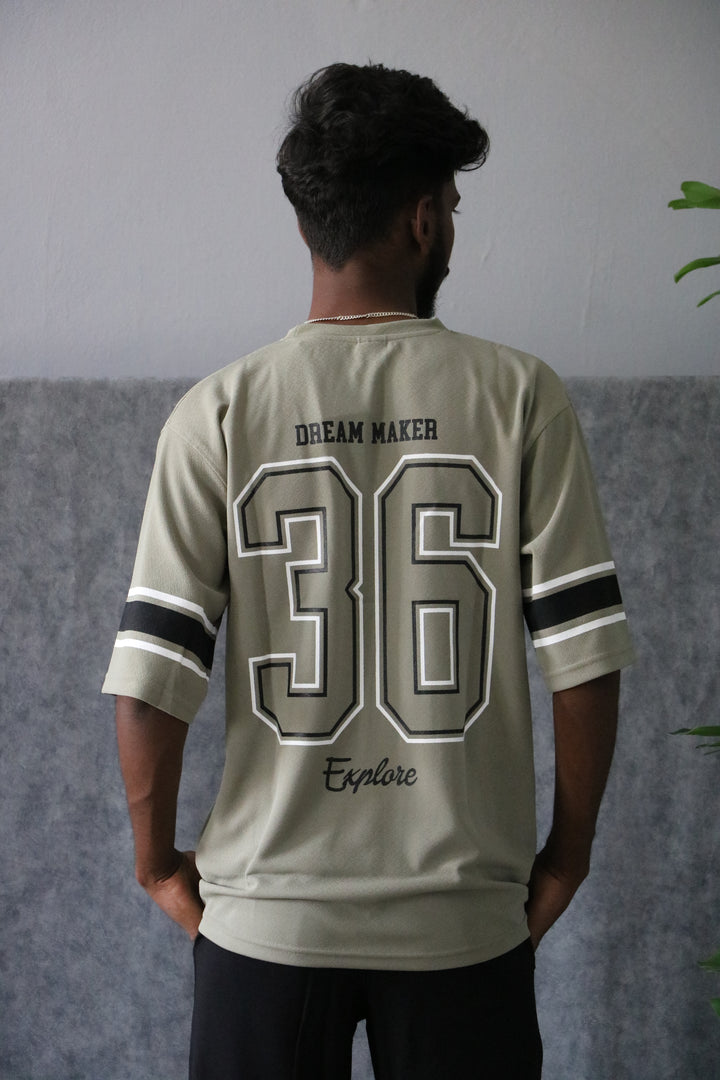 Men's Oversized DREAM MAKER Print T-Shirt - Pistha Green