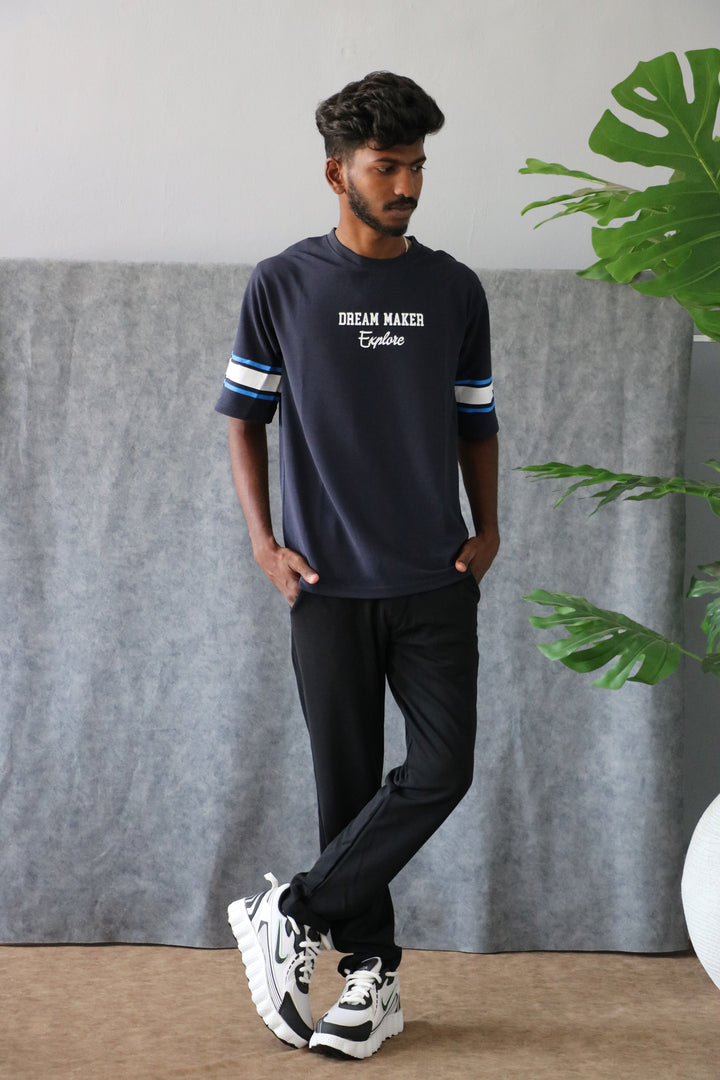 Men's Oversized DREAM MAKER Print T-Shirt - Grey
