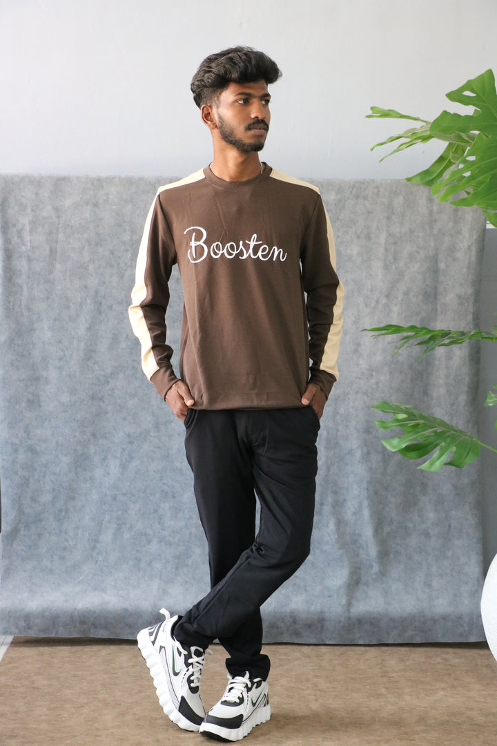 Men's Streetwear Booster Graphic Full Sleeve Tee - Brown