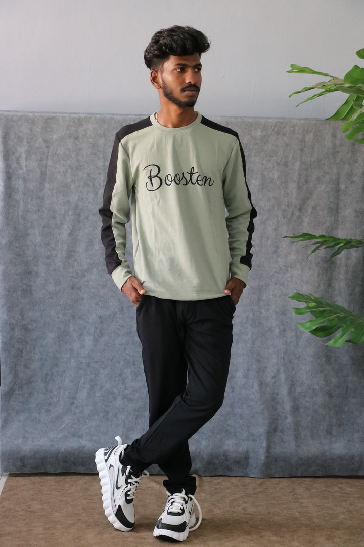 Men's Streetwear Booster Graphic Full Sleeve Tee - Pista Green