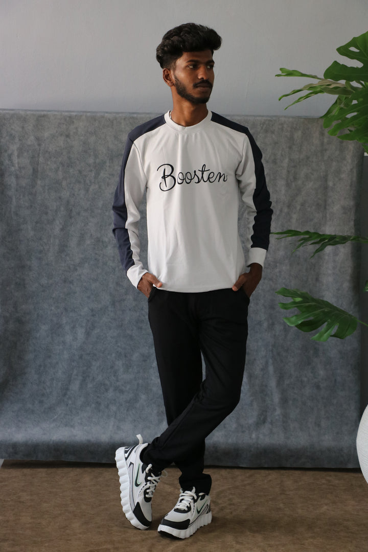Men's Streetwear Booster Graphic Full Sleeve Tee - Ash