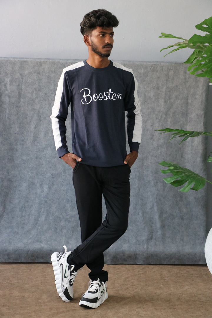 Men's Streetwear Booster Graphic Full Sleeve Tee - Navy Blue