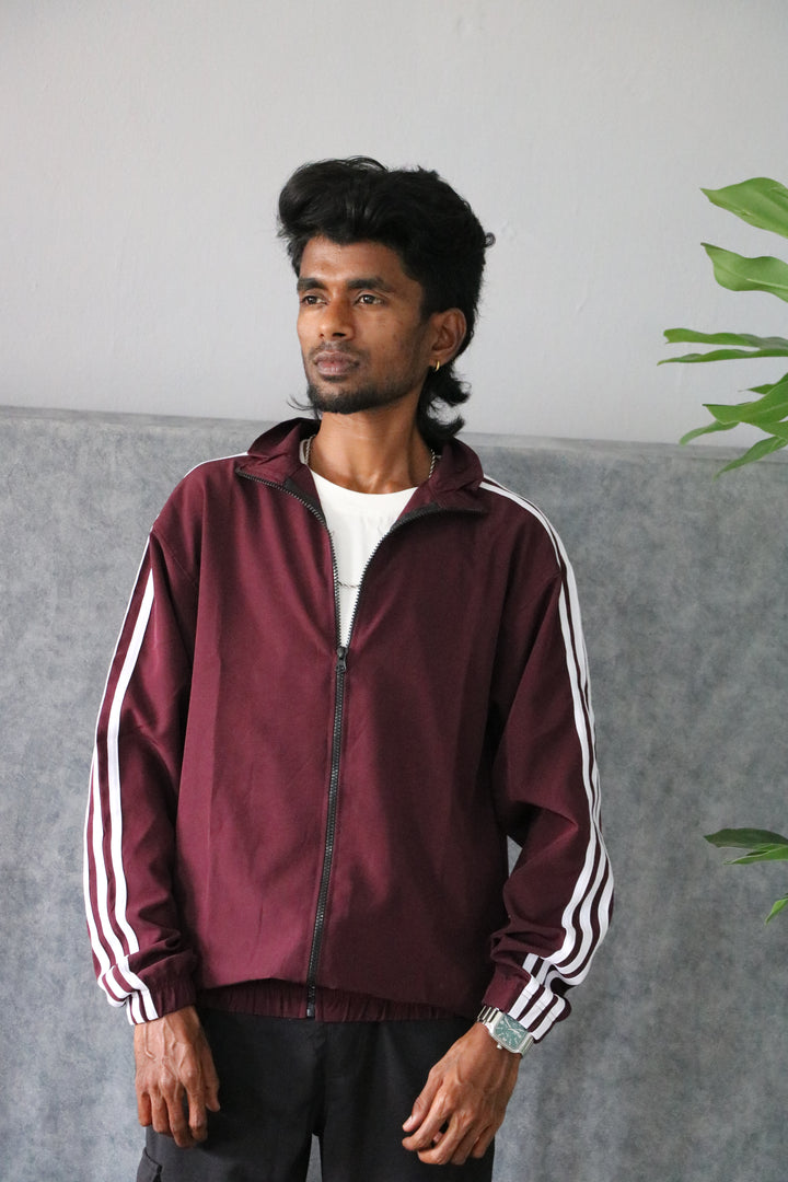 Men's Side Stripe Full-Zip Full Sleeve Track Jacket - Maroon