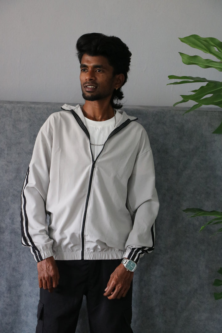 Men's Side Stripe Full-Zip Full Sleeve Track Jacket - Ash