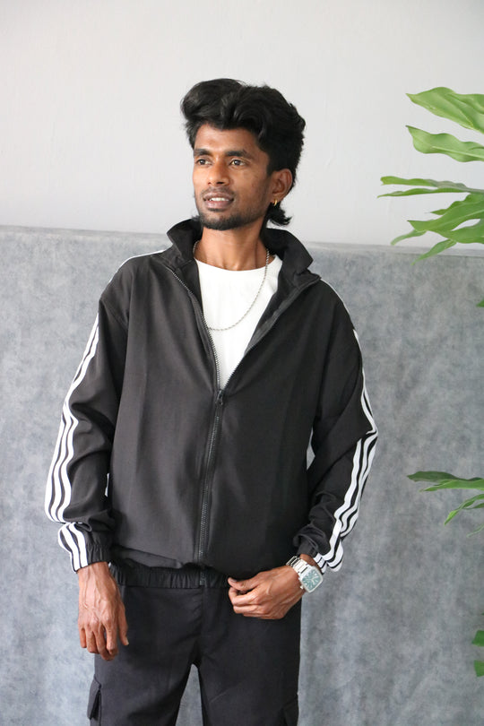 Men's Side Stripe Full-Zip Full Sleeve Track Jacket - Black – 7MAN Men's Fashion India