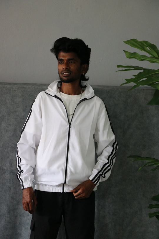 Men's Side Stripe Full-Zip Full Sleeve Track Jacket - White – 7MAN Men's Fashion India