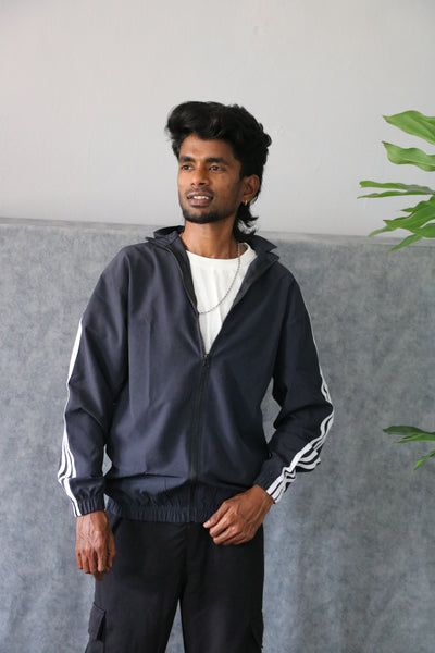 Men's Side Stripe Full-Zip Full Sleeve Track Jacket - Grey