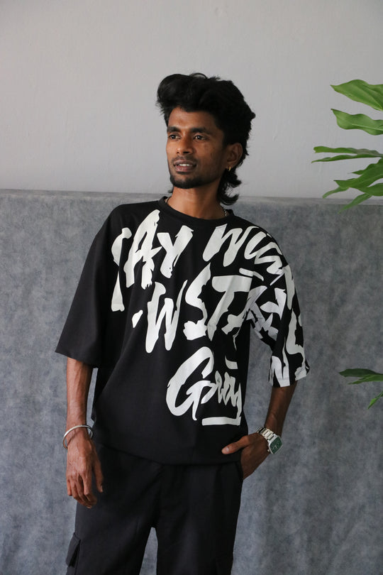 Men's Oversized Graffiti Spray Print T-Shirt - Black – 7MAN Men's Fashion India