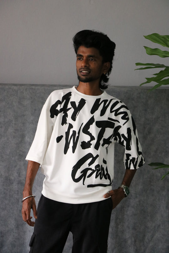 Men's Oversized Graffiti Spray Print T-Shirt - White – 7MAN Men's Fashion India