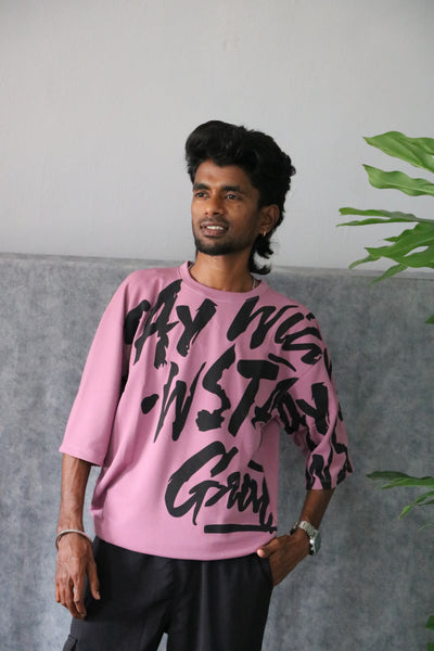 Men's Oversized Graffiti Spray Print T-Shirt - Pink