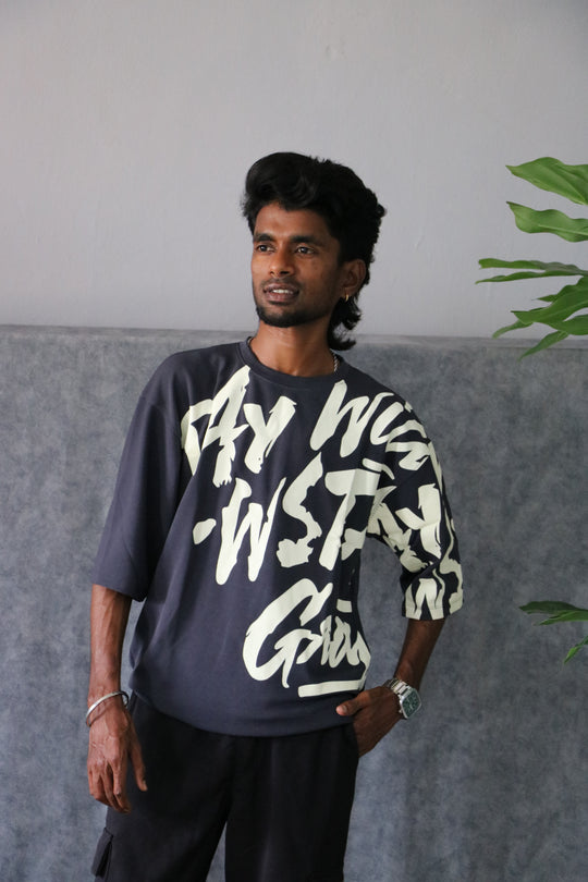 Men's Oversized Graffiti Spray Print T-Shirt - Grey – 7MAN Men's Fashion India