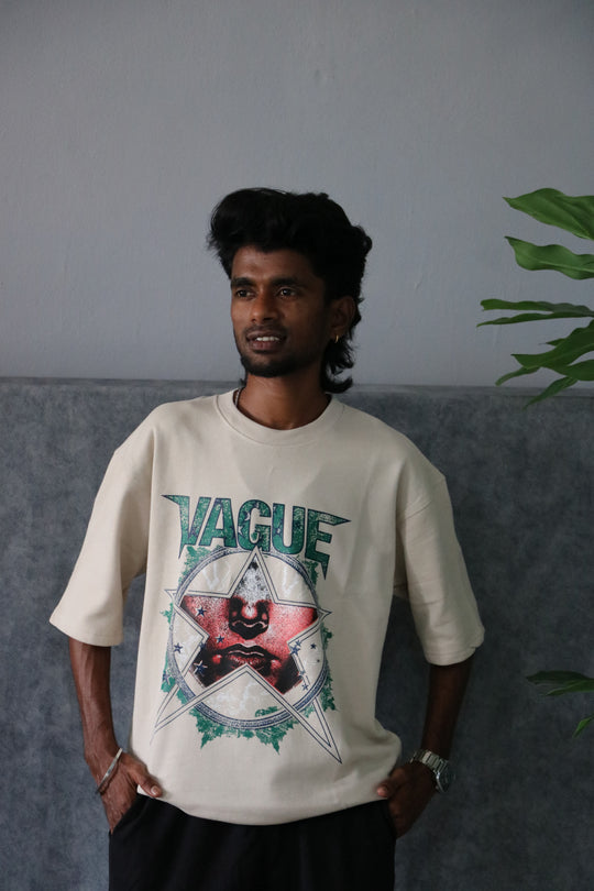 Men's Drop-Shoulder Vague Printed Graphic T-Shirt - Cream – 7MAN Men's Fashion India