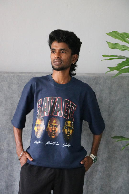 Men's Oversized Savage Legends Graphic T-Shirt - Navy Blue – 7MAN Men's Fashion India