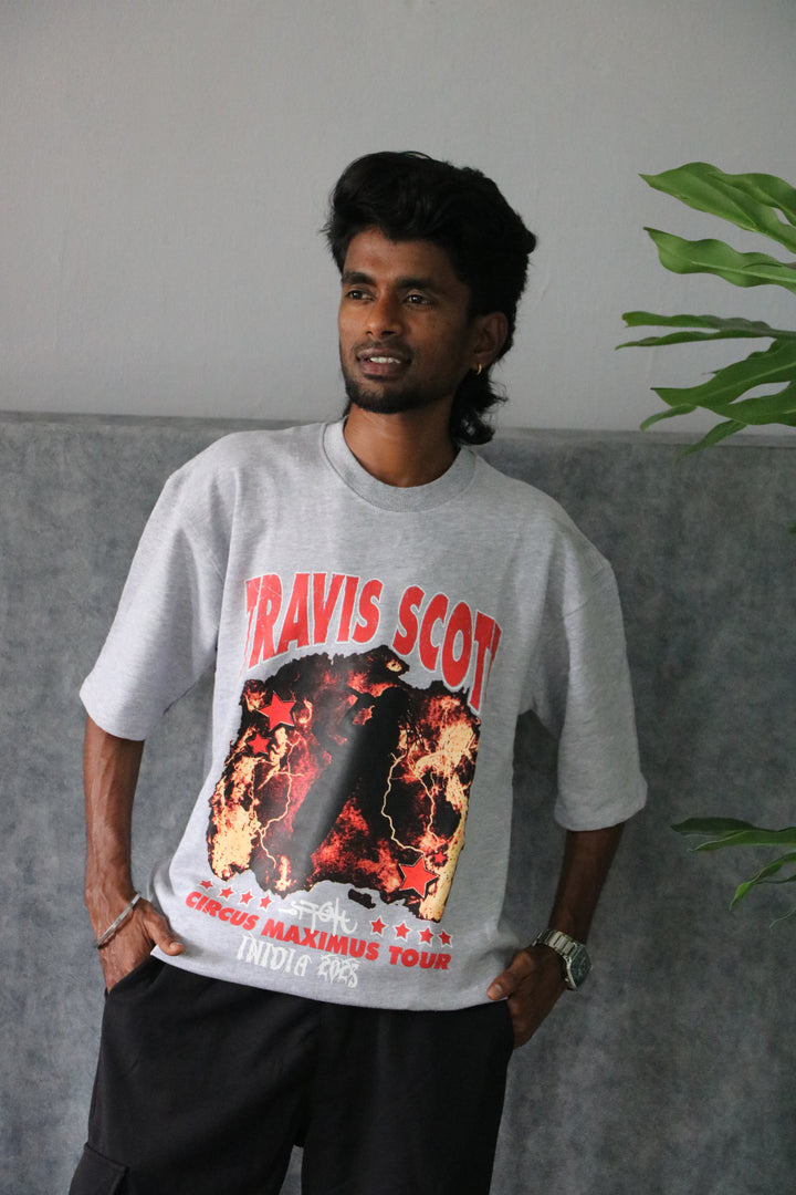 Men's Oversized Travis Scott Tour Graphic T-Shirt - Ash